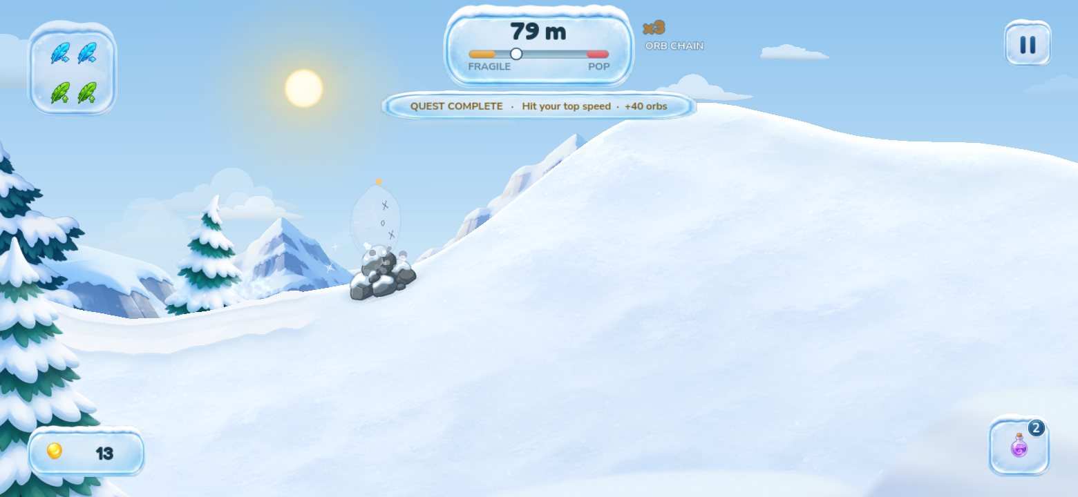 Roly rolling down a snowy slope